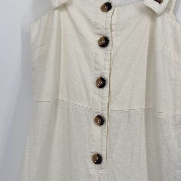 Topshop UK Linen Blend Jumpsuit‎ Romper Wide Leg Cropped  Boho Cream Size US 4 - Picture 8 of 13